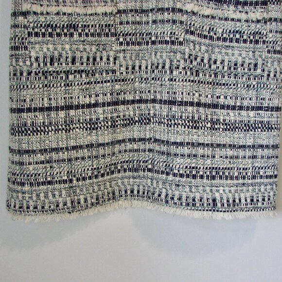 Trina Turk Tweed Midi Dress Navy White Shift V-neck Fringe Business Office 8 - Picture 10 of 16